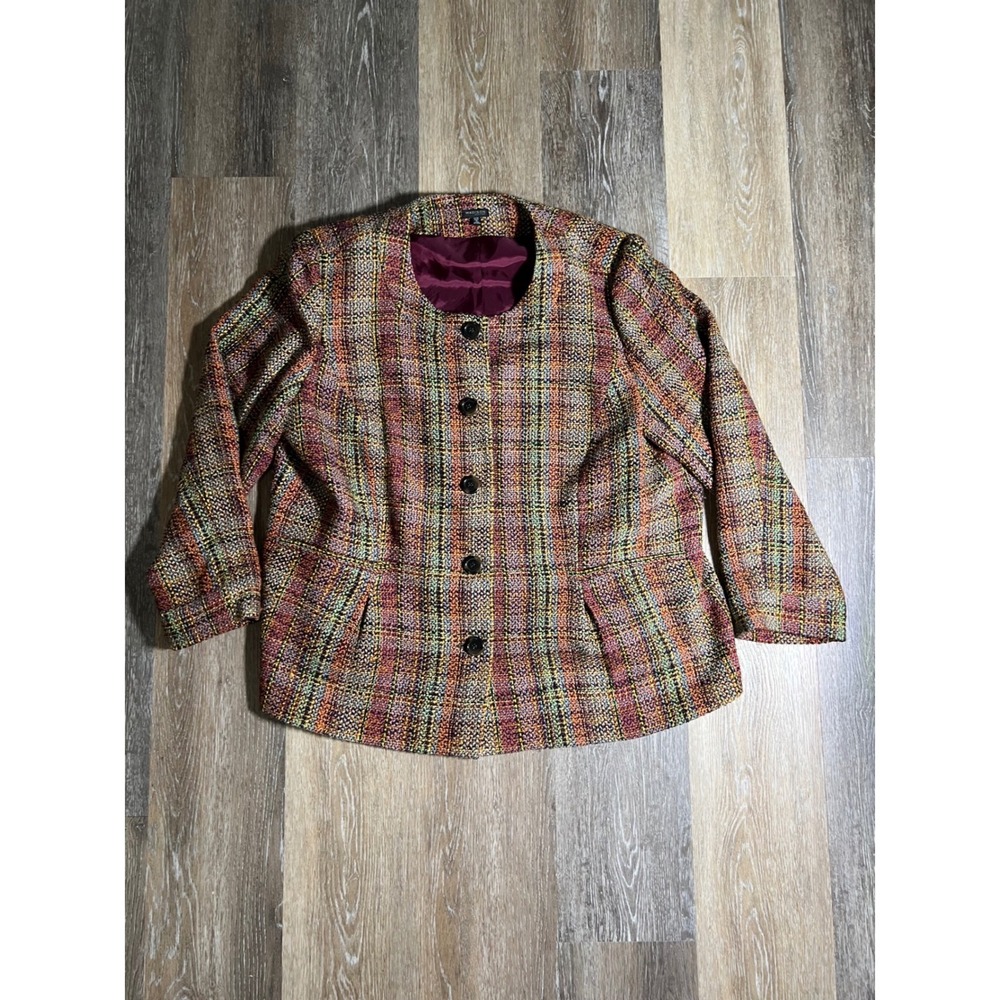 Madison Woman Tweed Blazer Women 22W Multicolor Excellent Button Front‎ Plaid